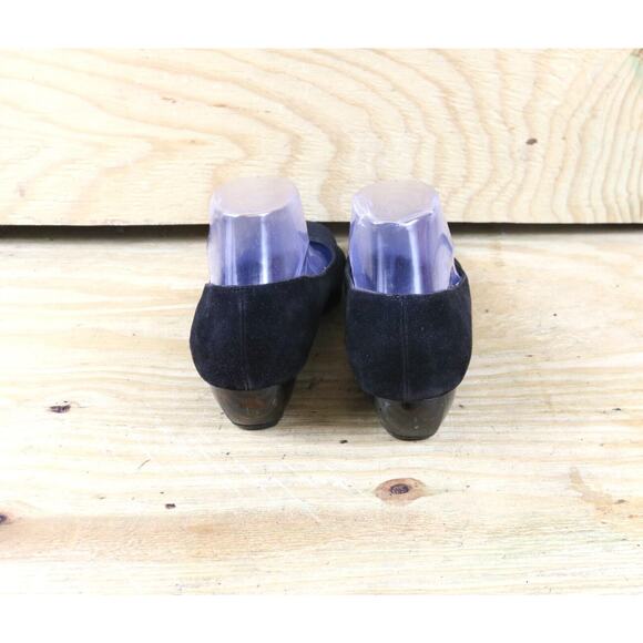 Salvatore Ferragamo Flats Black Suede 9 B Tortoise Shell Heels Vintage - Picture 3 of 10